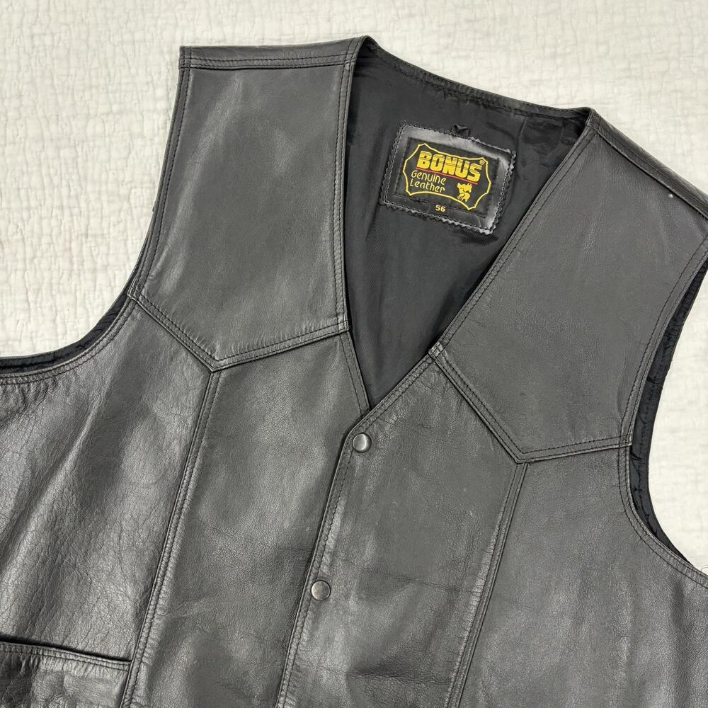 Bonus Genuine Leather Mens Size 56 Black Leather Vest